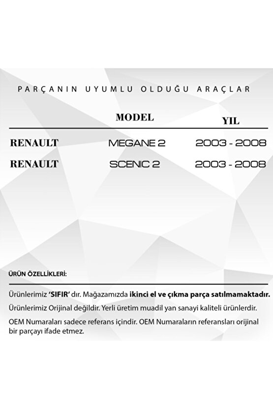 Renault Megane 2 Scenic Laguna 2 Için Kaput Kilit Karşılığı