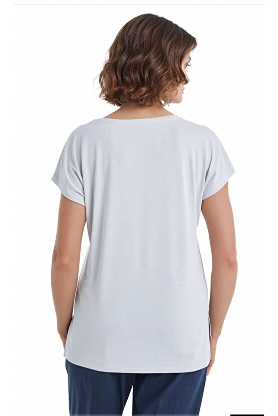 Kadın V Yaka T-shirt 60400-gri