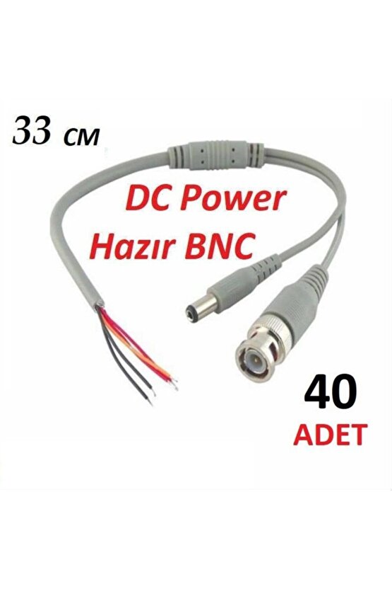 40 Adet Bnc Hazır Kablo Dc Power Jack Erkek Cctv Kamera Bnc Uç