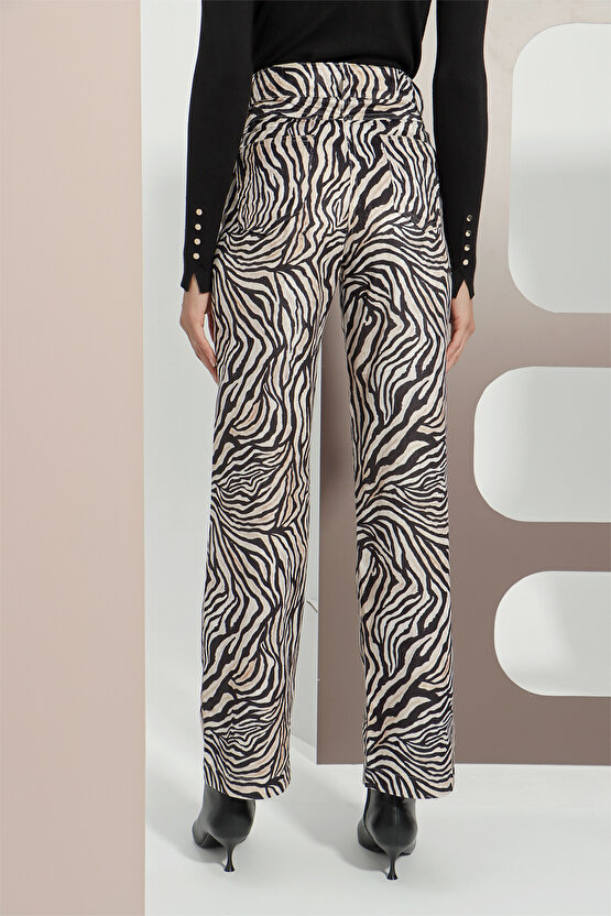 Zebra Desen Kadife Pantolon