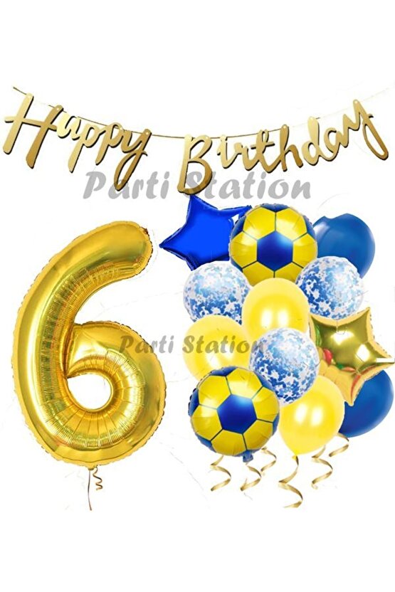 Balon Set Sarı Lacivert 6 Yaş Balon Set Futbol Balon Set Doğum Günü Balon Set
