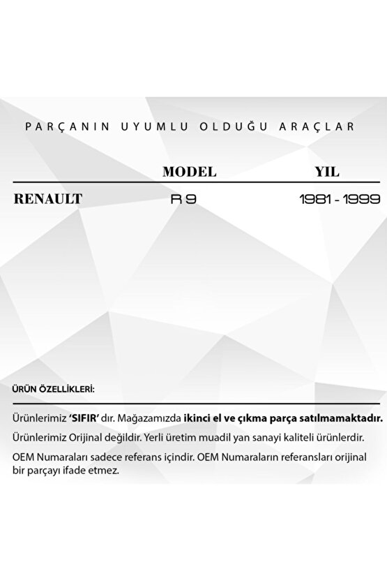 Renault R9 Uyumlu  Için Bagaj Kilit Karşılığı