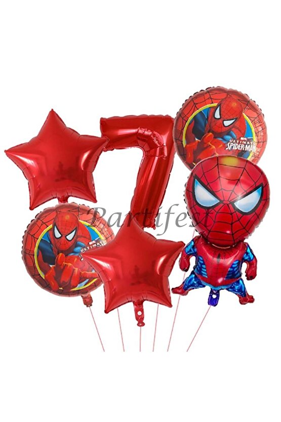 Spiderman Örümcek Adam 7 Yaş Balon Set Balon Folyo Set Spiderman Konsept Doğum Günü Set Yaş Balon