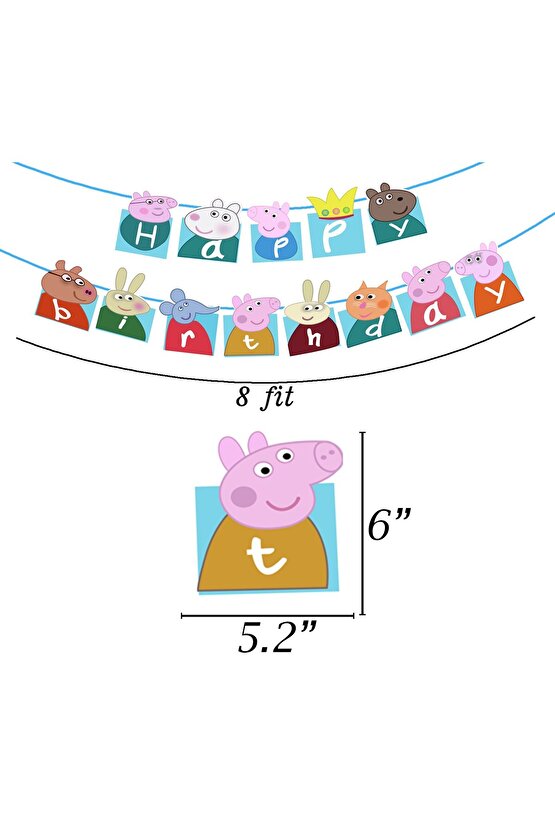 Peppa Pig Happy Birthday Banner ve Balon Doğum Günü Parti Seti Peppa Pig Flama