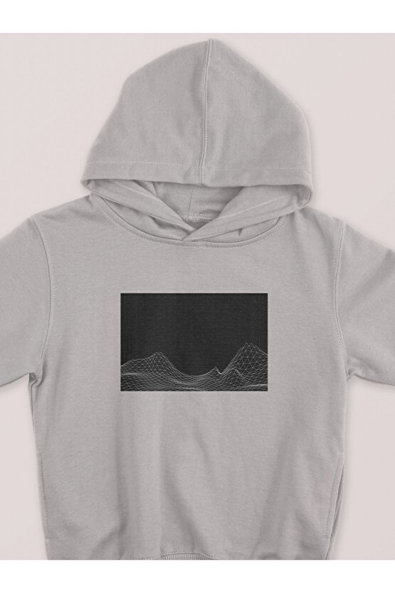 Vapor Wave Geometrik Baskılı Tasarım 2 Iplik Şardonlu Gri Hoodie Sweatshirt