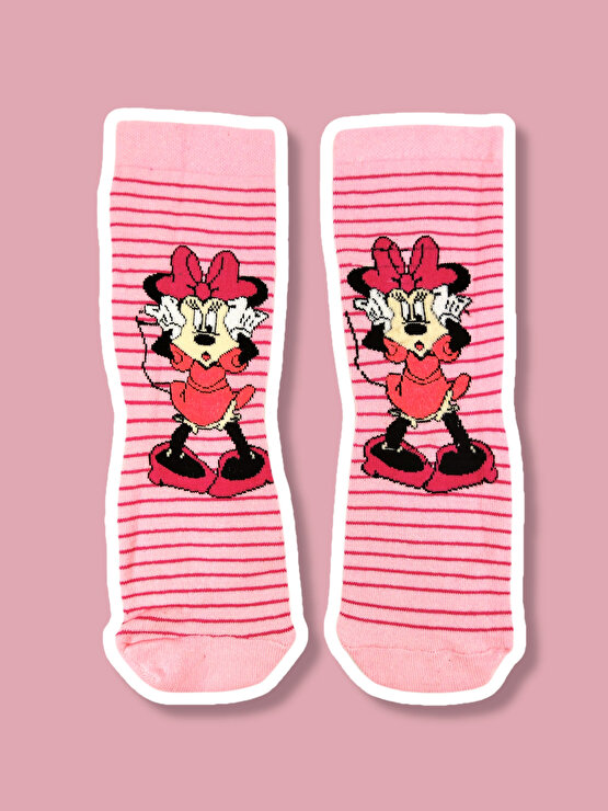 Minnie Mouse Çizgi Karakter Desenli Renkli Soket Çorap