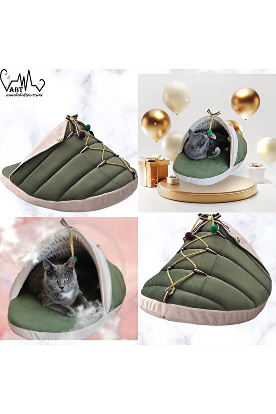 Terlik Tasarımlı Ultra Lüks Şık görünümlü Taytüyü kumaş Kedi Evi ve Yatağı