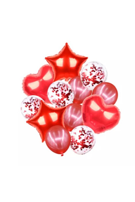 Sevgililer Günü Love Folyo Balon Kırmızı Konfetili Kırmızı Balon Seti