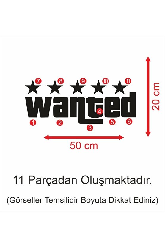 Wanted 5 Yıldız Lı Dekoratif Ahşap Duvar Tablosu