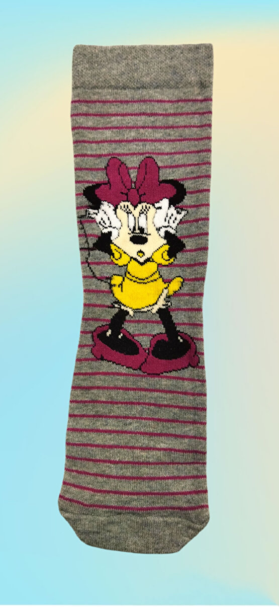 3lü Minnie Mouse Desenli Renkli Çorap