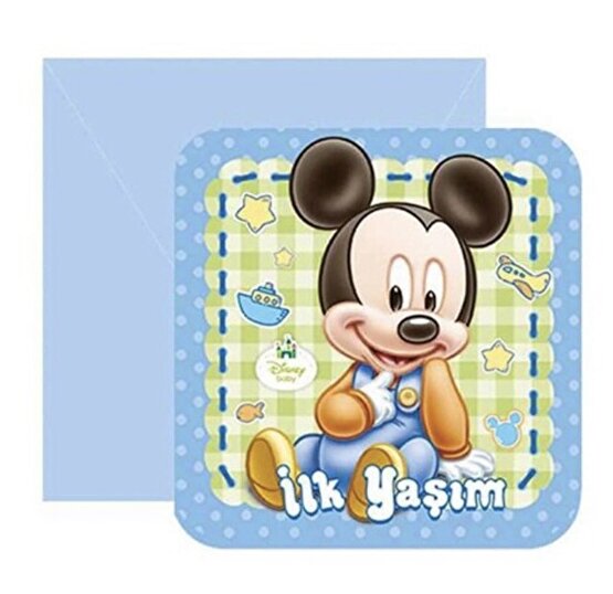 Baby Mickey Mouse İlk Yaşım  1 Yaş  Davetiye (6 adet)  MAVİ