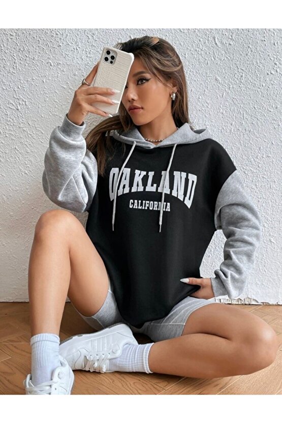 Kapşonlu Oversize Unisex Oakland California Baskılı Sweatshirt Hoodie