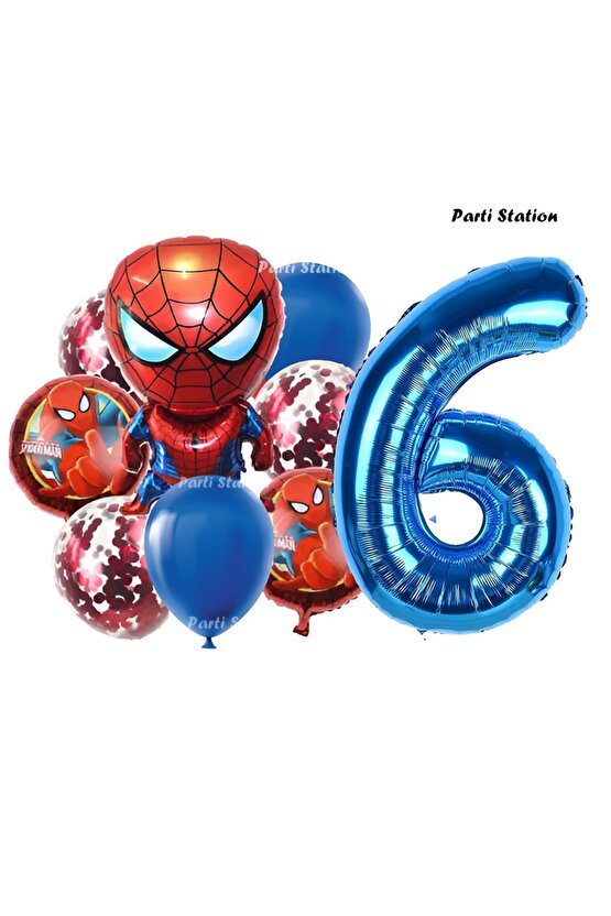Spiderman Yıldız Balonlu 6 Yaş Konsept Doğum Günü Balon Set Örümcek Adam Spiderman Balon Set
