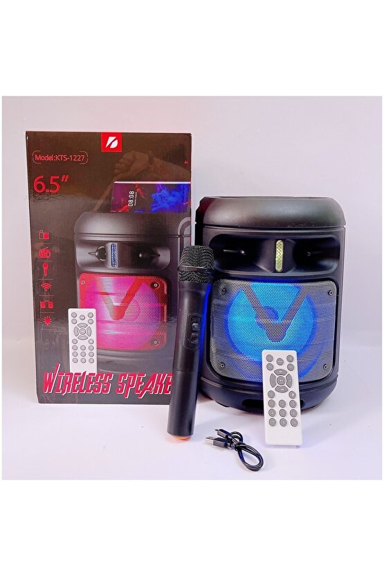 Kablosuz Mikrofonlu Bluetooth Hoparlör Led Işıklı Sd Kart Fm Usb Ve Mikrofon Girişi Speaker