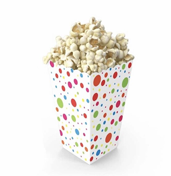 RENGARENK PUANLI  Karton Popcorn Mısır Cips Kutusu 8 Adet