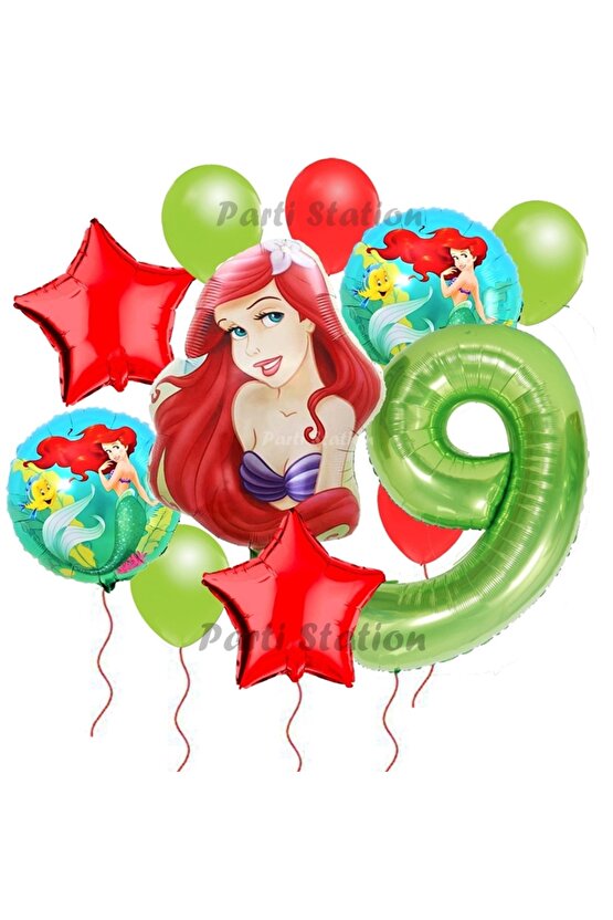 Disney Prensesi Deniz Kızı Prenses Ariel Konsept 9 Yaş Doğum Günü Balon Set Aquaman Ariel Balon Set