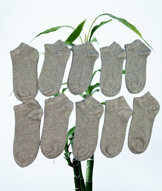 Erkek 10lu Set Dikişsiz Bambu Gri Patik Çorap Kutusu