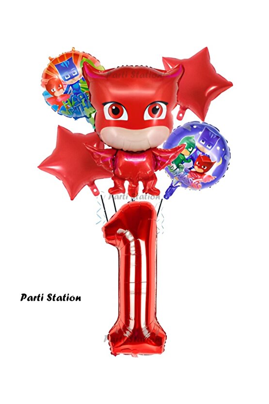 PjMasks Baykuş Kız 1 Yaş Konsept Doğum Günü Balon Set Pijamaskeliler Baykuş Kız Tema Parti Balon Set