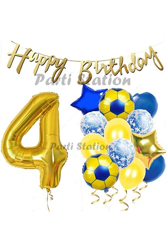 Balon Set Sarı Lacivert 4 Yaş Balon Set Futbol Balon Set Doğum Günü Balon Set