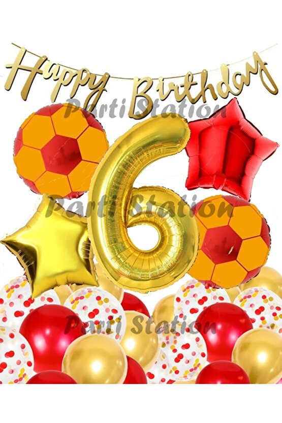 GS Sarı Kırmızı Balon Set Sarı Kırmızı 6 Yaş Balon Set Futbol Balon Set GS Doğum Günü Balon Set