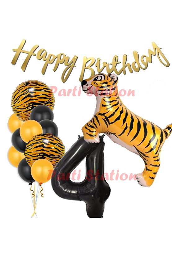 Safari Konsept Kaplan 4 Yaş Balon Seti Kaplan Parti Konsept Doğum Günü Balon Set Jungle Kaplan Balon