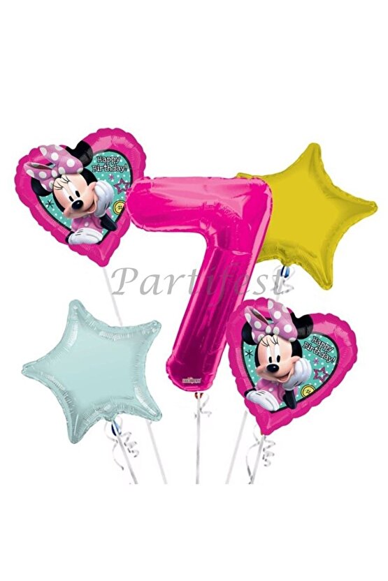 Minnie Mouse 7 Yaş Balon Set Balon Folyo Set Minnie Mouse Konsept Doğum Günü Set Yaş Balon