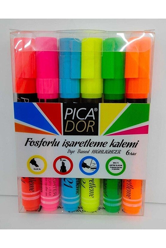 Fosforlu Işaretleme Kalemi 6 Renk