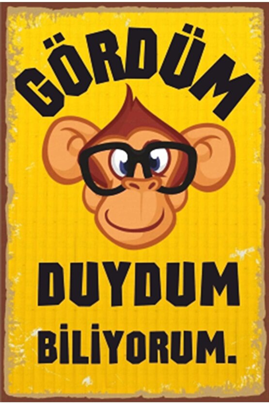 Gördüm Duydum Biliyorum Üç Maymun Retro Ahşap Poster