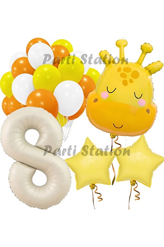 Safari Sevimli Zürafa Tema 8 Yaş Balon Set Safari Konsept Zürafa Parti Doğum Günü Balon Set