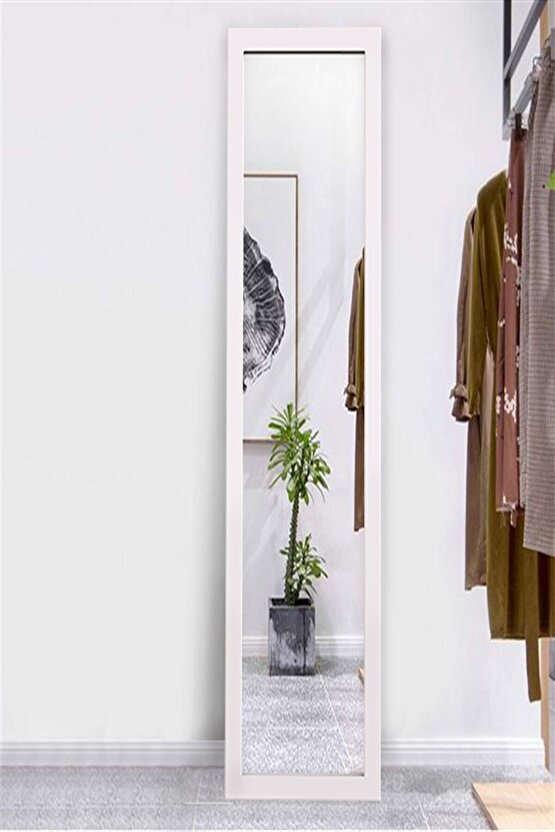 130 X 58 Cm Beyaz Ahşap Dekoratif Retro Boy Ve Duvar Aynası
