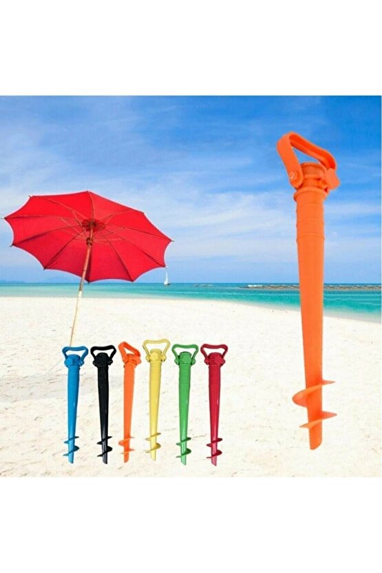 Plastik Renkli Şemsiye Ayağı Vidalı Plaj Kazığı Kırmzı