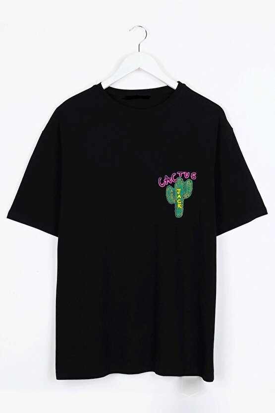 Cactus Jack Sırt Baskılı Siyah Oversize Unisex Tshirt