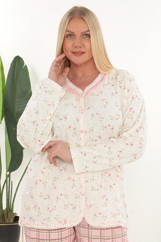 Pamuklu Önden Düğmeli Kadın Pijama Takımı