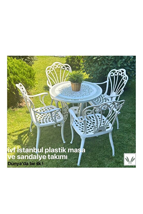 İstanbul model ferforje görünümlü PLASTİK masa ve sandalye takım 4 sandalye 1 masa