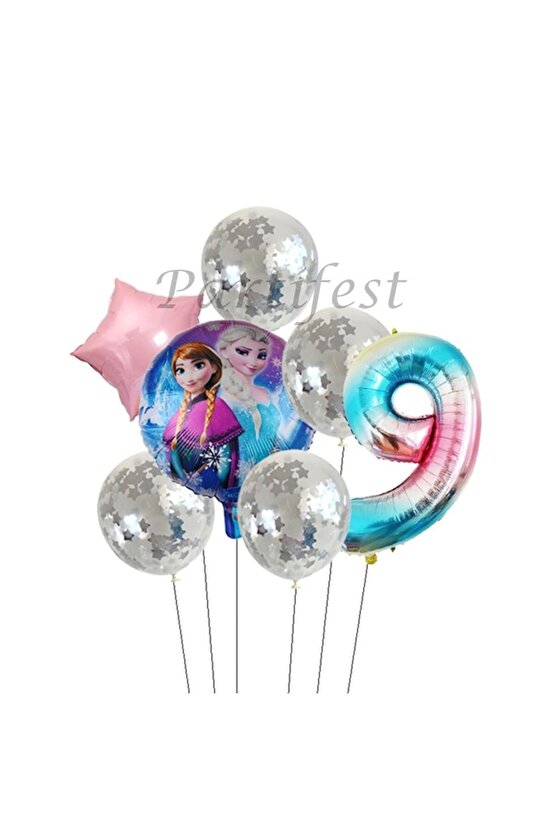 Frozen 9 Yaş Balon Set Karlar Ülkesi Folyo Balon Set Konsept Doğum Günü Set Yaş Balon