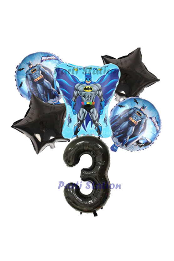 Siyah Rakam Balonlu Yarasa Batman Konsept 3 Yaş Doğum Günü Parti Balon Set Batman Tema Parti Set