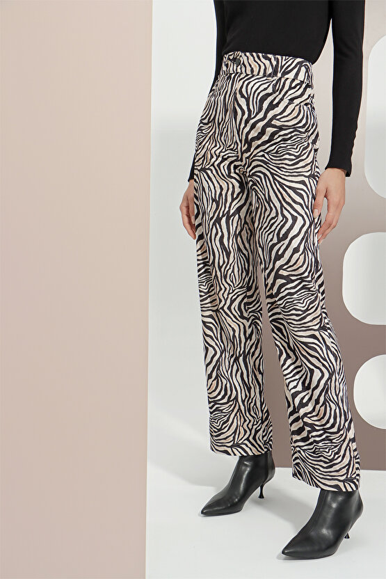 Zebra Desen Kadife Pantolon