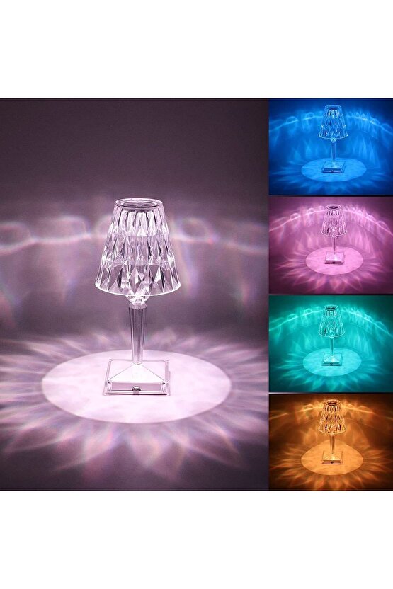 CRYSTAL TABLE LAMP ŞARJLI RGB LED IŞIKLI ABAJUR GECE LAMBASI UZAKTAN KUMANDALI DOKUNMATİK TUŞLU