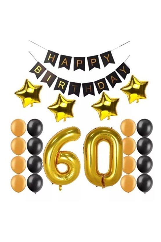 60 Yaş Folyo Balon Happy Bırthday Banner Yazı Doğum Günü Seti Parti Seti