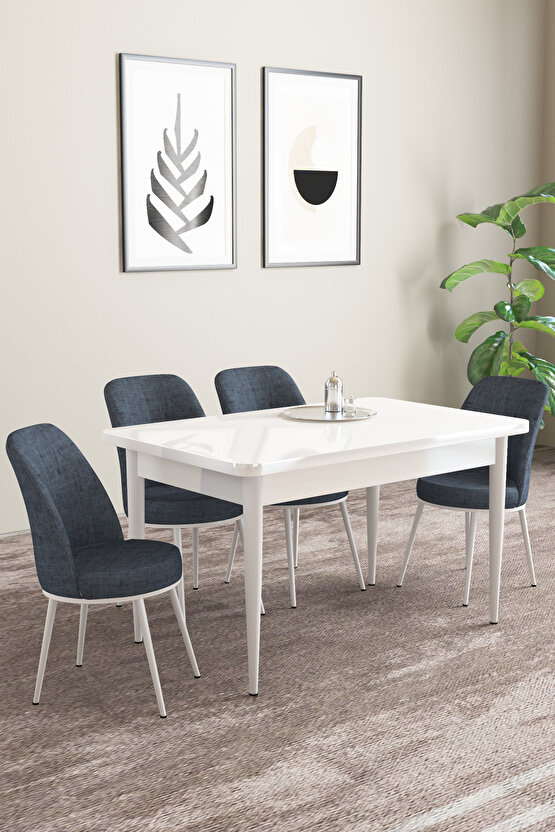 Emila Beyaz Desen 70x110 Sabit Mutfak Masası 4 Adet Sandalye