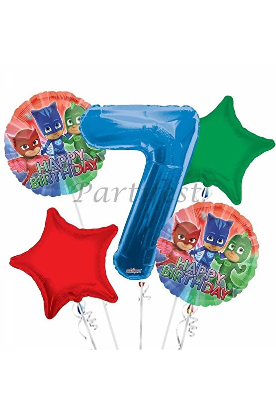 Pjmasks 7 Yaş Balon Set Pijamaskeliler Folyo Balon Set Konsept Doğum Günü Set Yaş Balon