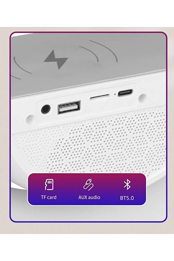 G Bluetooth Hoparlör Sd Kart Usb Fm Radyo 5w Kablosuz Şarj Gece Lambası Ambians Led Işık