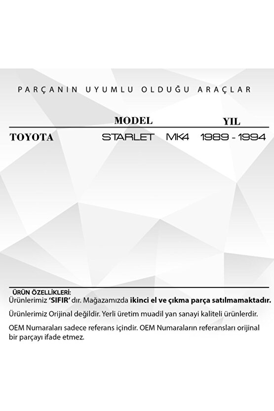 Toyota Starlet Mk4 Için Kontak Şaft Kilit Silindir Mili No:121