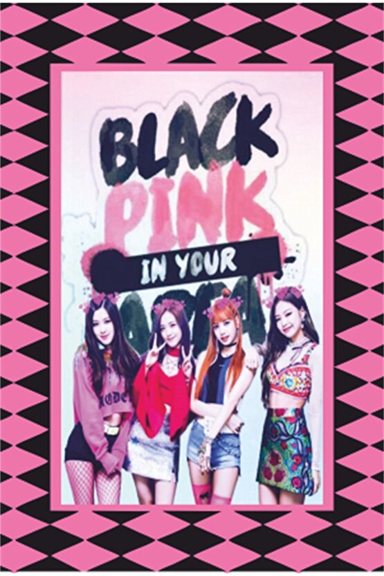 K-pop Black Pink Çerçeve Görünümlü Retro Ahşap Poster-15