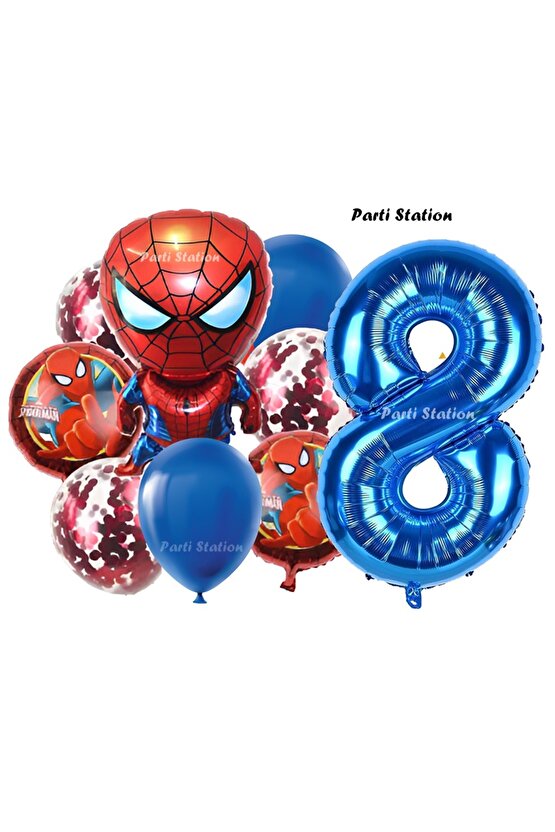 Spiderman Yıldız Balonlu 8 Yaş Konsept Doğum Günü Balon Set Örümcek Adam Spiderman Balon Set