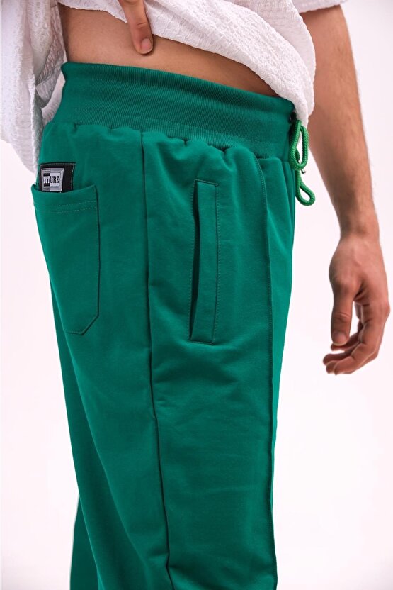 Erkek Çıma Modelli Bol Kalıp Cep Detaylı Yeşil Renk Eşofman Altı