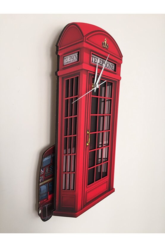 London Telefon Kulübesi Sallanır Sarkaçlı Dekoratif Duvar Saati