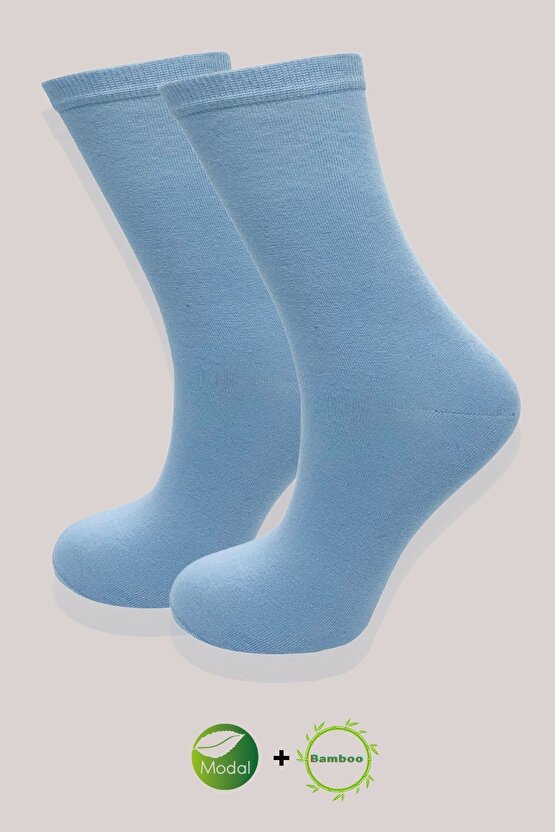 Kadın Çorabı (BAMBU MODAL) Ter Emici Dikişsiz Trend Model Soket Uzun Çorap (4 ÇİFT) Asorti Renk