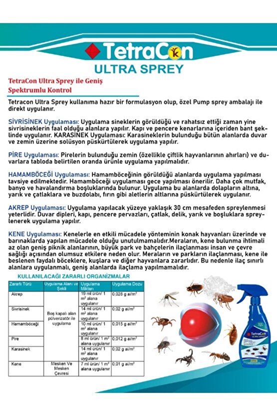Tetracon Ultra Sprey Genel Haşere Böcek Ilacı