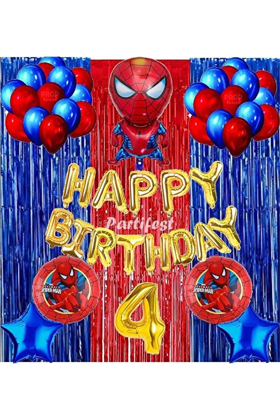 Spiderman Örümcek Adam Balon Set Balon Folyo Set Spiderman Konsept Doğum Günü Set 4 Yaş Balon